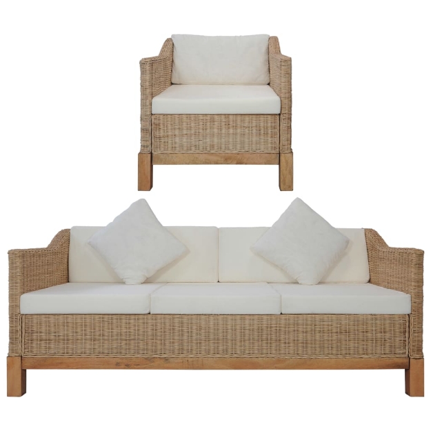 Set di Divani 2 pz con Cuscini in Rattan Naturale