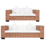 Set di Divani con Cuscini 2 pz in Rattan Naturale