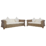 Set di Divani 2 pz con Cuscini in Rattan Naturale