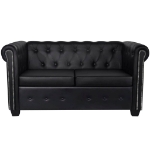 Divano Chesterfield a 2 Posti in Finta Pelle Nero