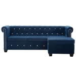 Divano Chesterfield a L in Velluto 199x142x72 cm Blu