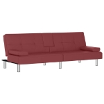 Divano Letto con Portabicchieri in Similpelle Rosso Vino