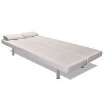 Divano Letto con 2 Cuscini Similpelle Regolabile Bianco Crema