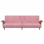Divano Letto con Portabicchieri in Velluto Rosa