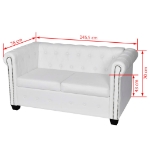 Divano Chesterfield a 2 Posti in Finta Pelle Bianco