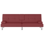 Divano Letto con Portabicchieri in Similpelle Rosso Vino