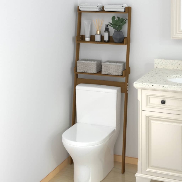 Rastrelliera da Bagno Miele 63,5x32x179 cm Legno Massello Pino