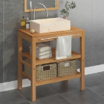 Armadietto da Bagno in Legno di Teak con Lavabo in Marmo Crema