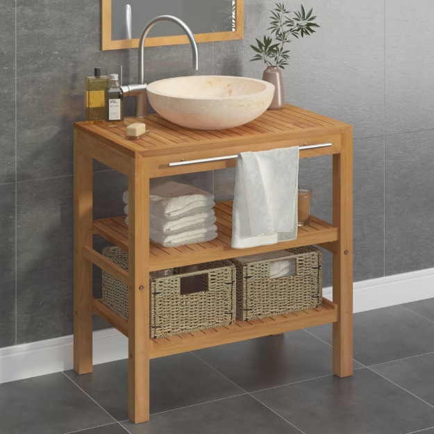 Armadietto da Bagno in Legno di Teak con Lavabo in Marmo Crema