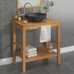 Armadietto da Bagno in Legno di Teak con Lavabo in Marmo Nero