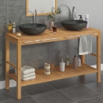 Armadietto da Bagno in Legno di Teak con Lavabi in Marmo Nero