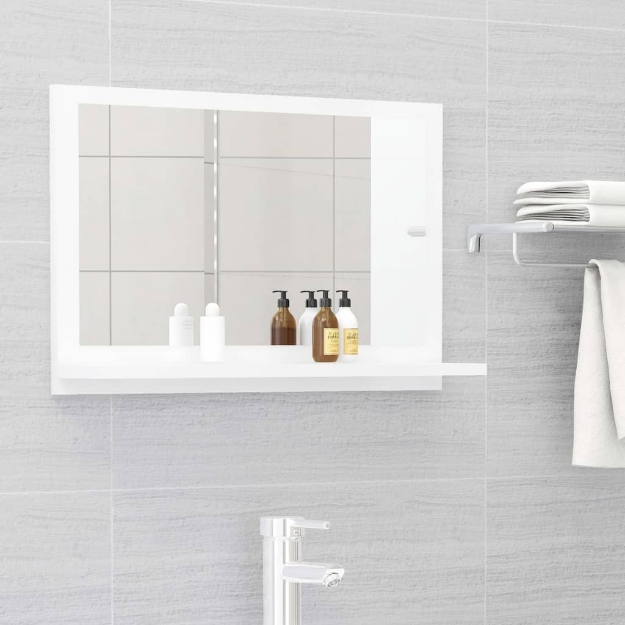 Specchio da Bagno Bianco Lucido 60x10,5x37 cm in Truciolato