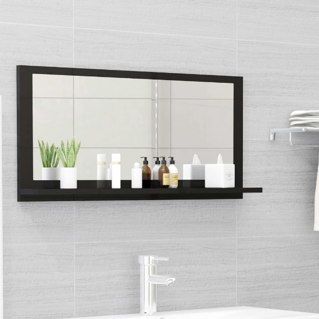 Specchio da Bagno Nero Lucido 80x10,5x37 cm in Truciolato