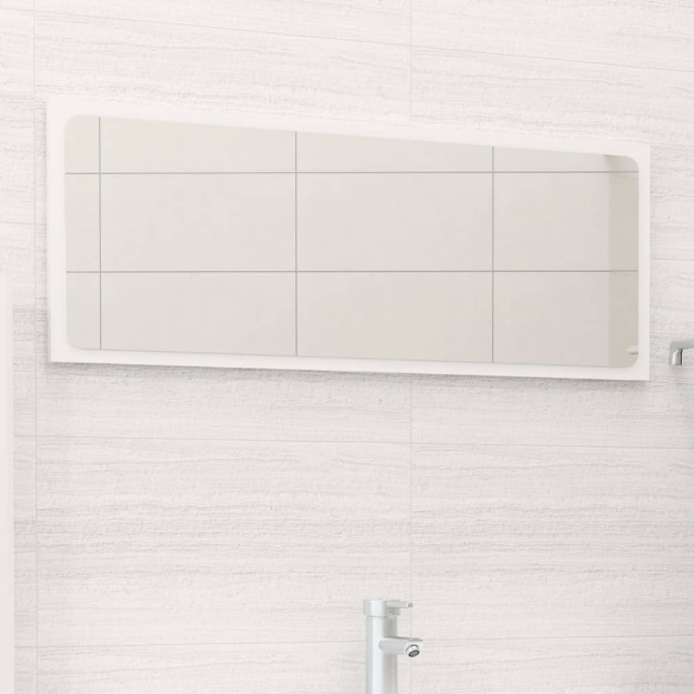 Specchio da Bagno Bianco Lucido 90x1,5x37 cm in Truciolato