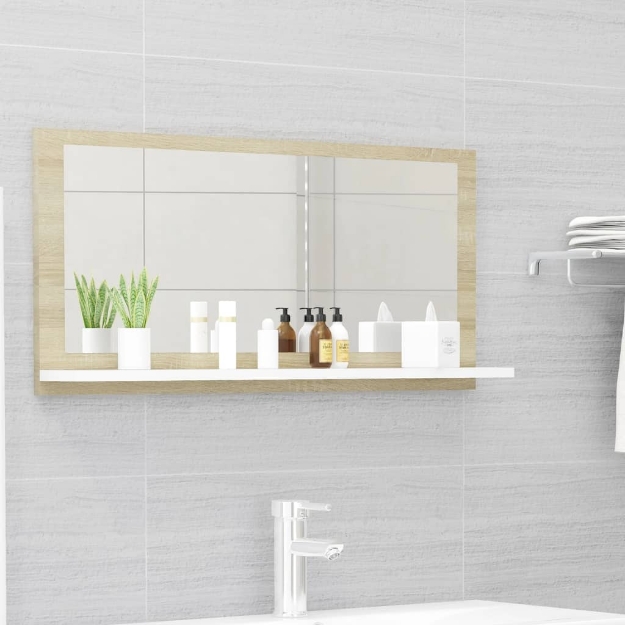 Specchio da Bagno Bianco Rovere Sonoma 80x10,5x37 cm Truciolato