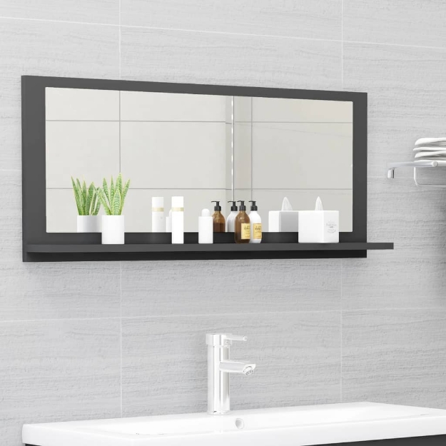 Specchio da Bagno Grigio 90x10,5x37 cm in Truciolato