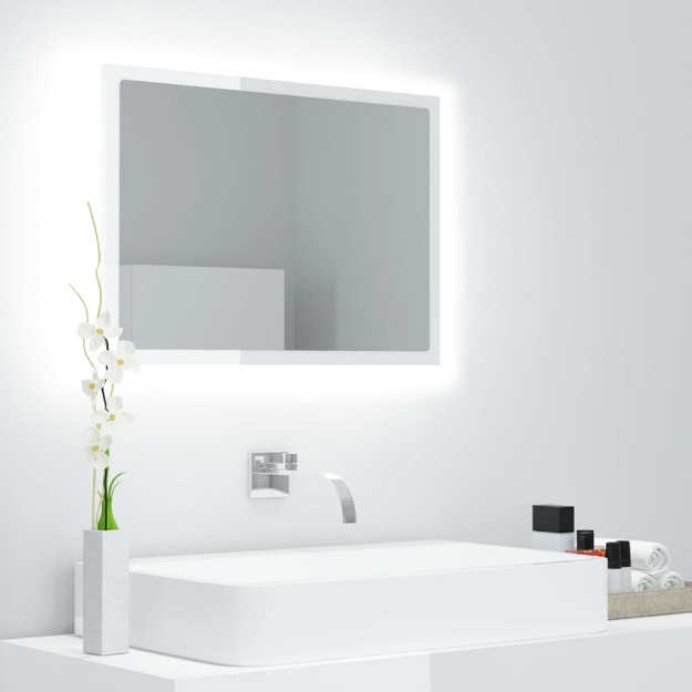 Specchio da Bagno LED Bianco Lucido 60x8,5x37 cm in Acrilico