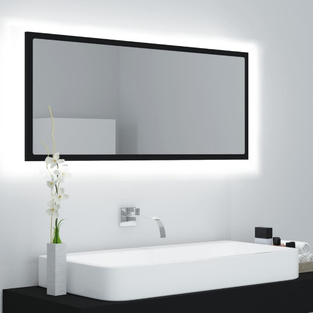 Specchio da Bagno a LED Nero 100x8,5x37 cm in Acrilico