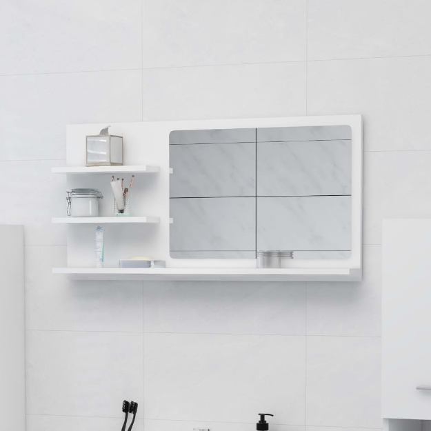 Specchio da Bagno Bianco 90x10,5x45 cm in Truciolato