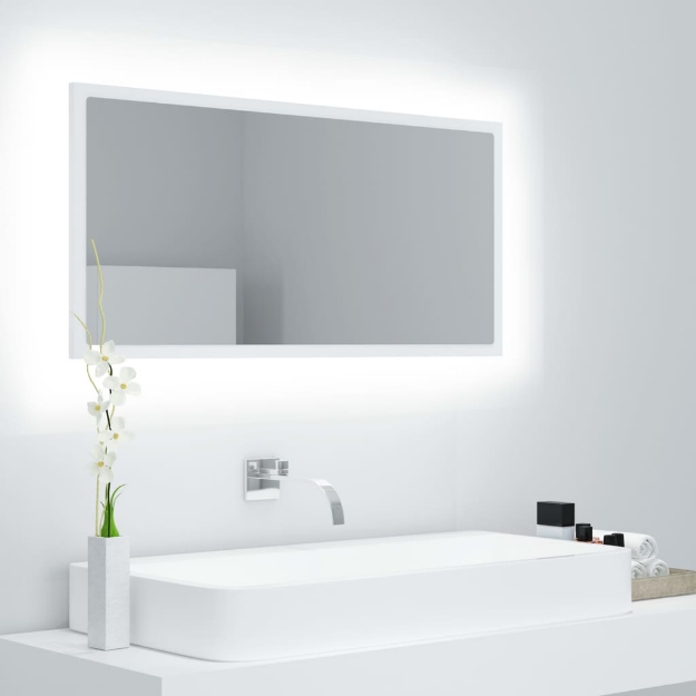 Specchio da Bagno con LED Bianco 90x8,5x37 cm in Acrilico