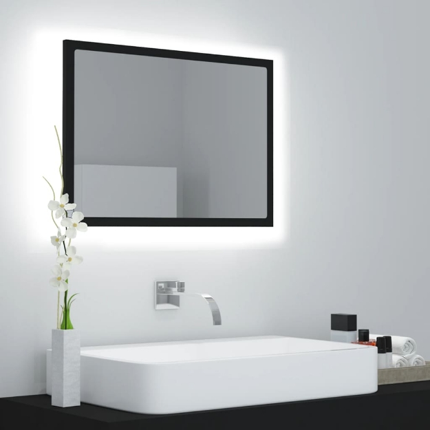 Specchio da Bagno a LED Nero 60x8,5x37 cm in Acrilico