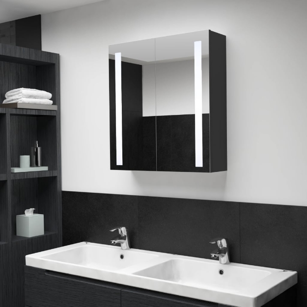 Armadietto Bagno con Specchio e LED 60x14x62 cm