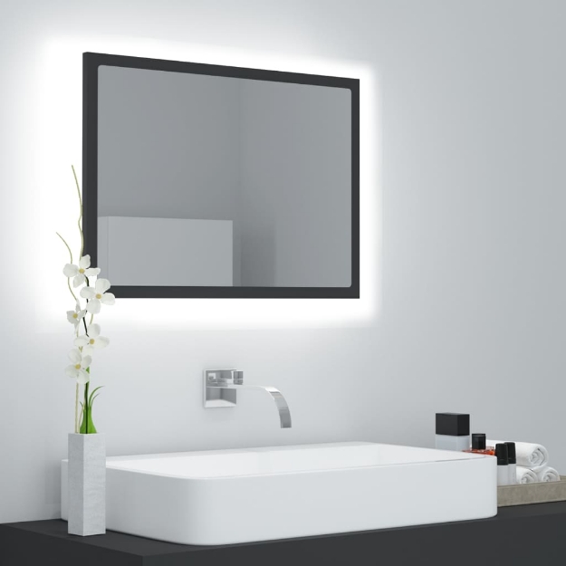 Specchio da Bagno a LED Grigio 60x8,5x37 cm in Acrilico