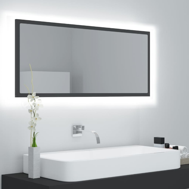 Specchio da Bagno a LED Grigio 100x8,5x37 cm in Acrilico