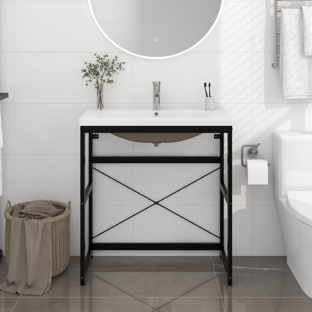 Telaio per Lavabo da Bagno con Lavabo Integrato Nero in Ferro