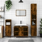 Armadietto Bagno Rovere Fumo 80x33x60 cm in Legno Multistrato