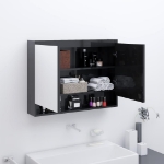 Armadietto Bagno con Specchio 80x15x60 cm in MDF Nero Lucido