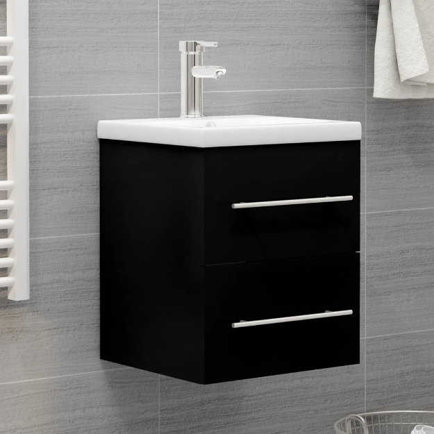 Mobile da Bagno con Lavabo Integrato Nero in Truciolato