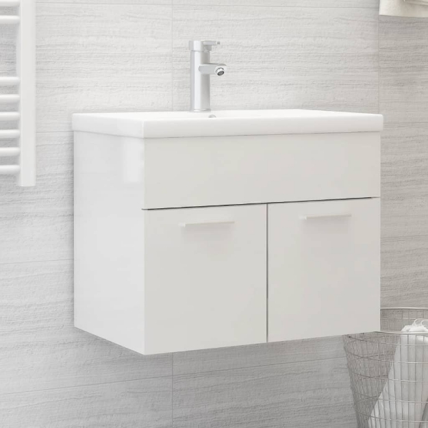 Mobile Bagno con Lavabo Integrato Bianco Lucido in Truciolato