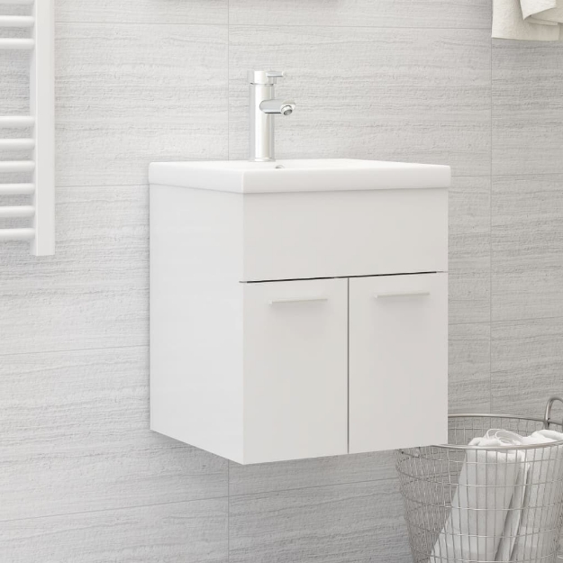 Mobile Bagno con Lavabo Integrato Bianco Lucido in Truciolato