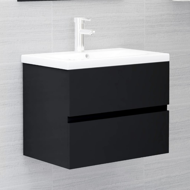 Mobile Bagno con Lavabo Integrato Nero in Truciolato