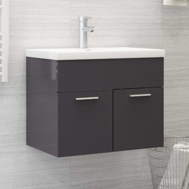 Mobile Bagno con Lavabo Integrato Grigio Lucido in Truciolato