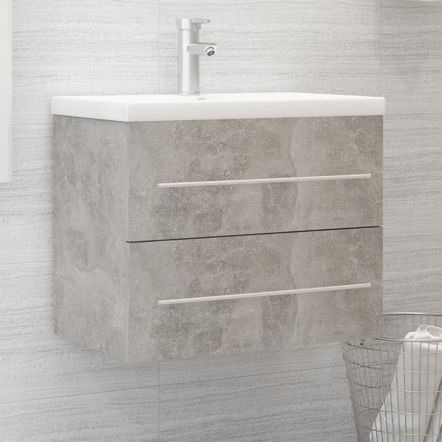 Mobile Bagno con Lavabo Integrato Grigio Cemento in Truciolato