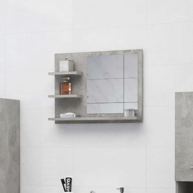 Specchio da Bagno Grigio Cemento 60x10,5x45 cm in Truciolato