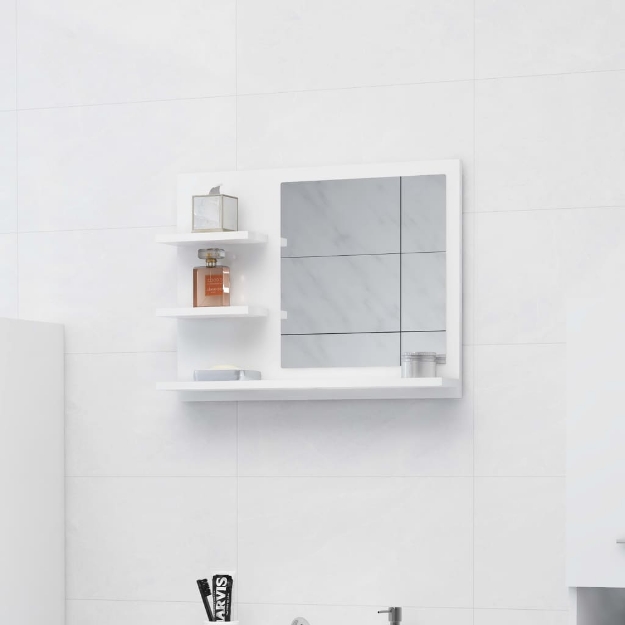 Specchio da Bagno Bianco Lucido 60x10,5x45 cm in Truciolato