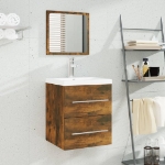 Mobile Bagno con Lavabo Integrato Rovere Fumo Legno Multistrato