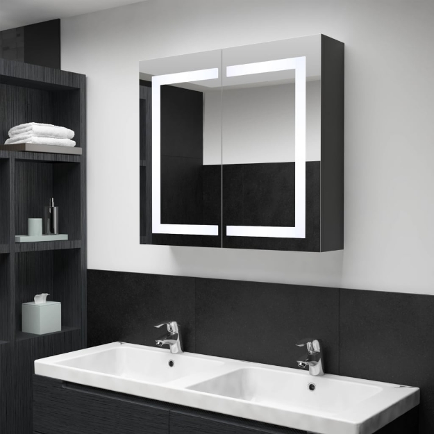 Armadietto Bagno con Specchio e LED 80x12,2x68 cm