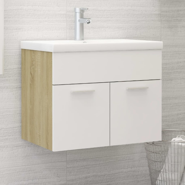 Mobile da Bagno con Lavabo Bianco e Rovere Sonoma in Truciolato