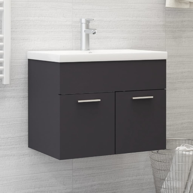 Mobile Bagno con Lavabo Integrato Grigio in Truciolato