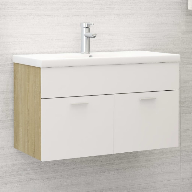 Mobile da Bagno con Lavabo Bianco e Rovere Sonoma in Truciolato