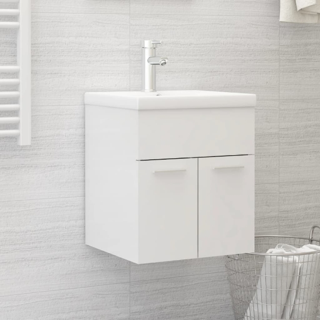 Mobile Bagno con Lavabo Integrato Bianco Lucido in Truciolato