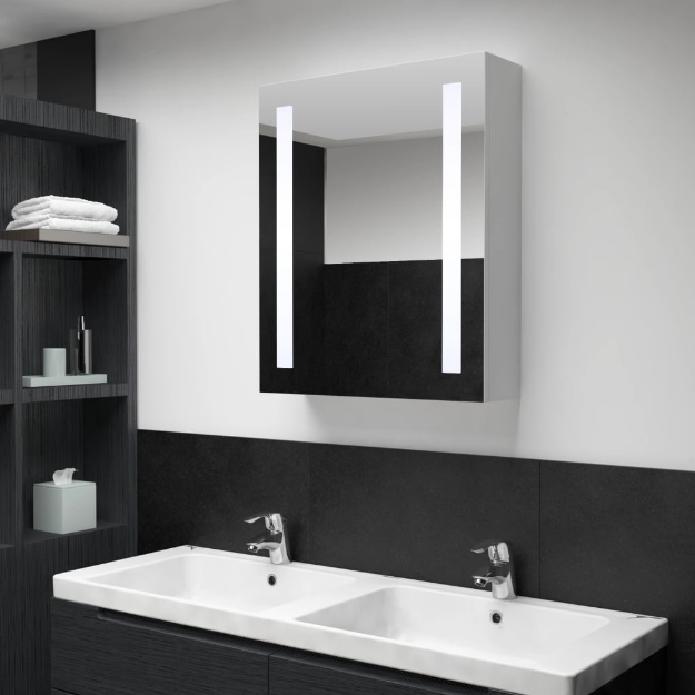 Armadietto Bagno con Specchio e LED 50x13x70 cm