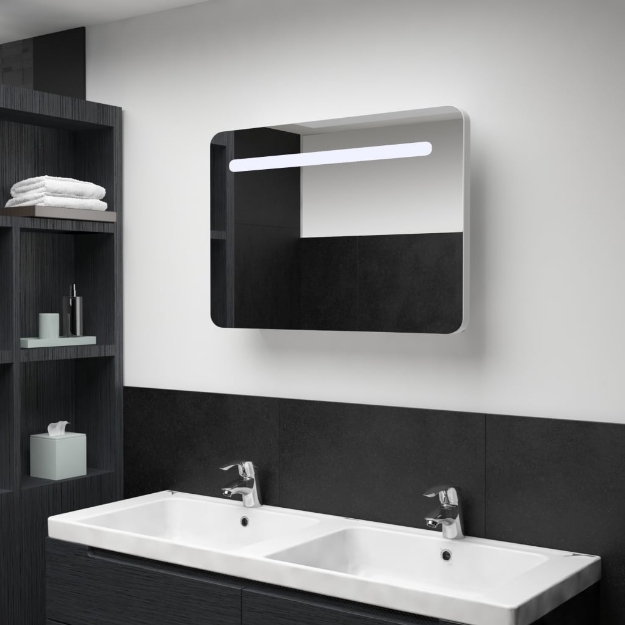 Armadietto Bagno con Specchio e LED 80x9,5x55 cm