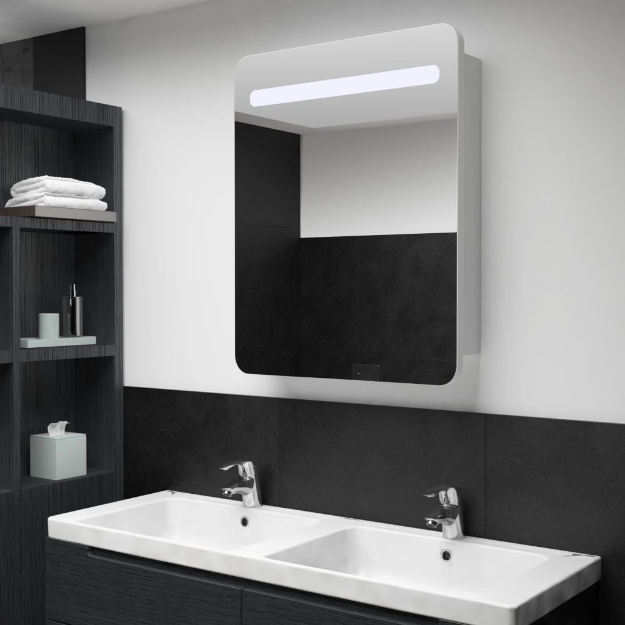 Armadietto Bagno con Specchio e LED 60x11x80 cm