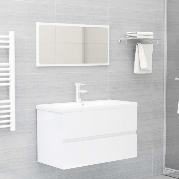 Set Mobili da Bagno 2 pz Bianco Lucido in Truciolato