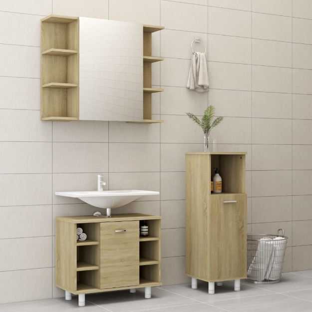 Set Mobili da Bagno 3 pz Rovere Sonoma in Truciolato